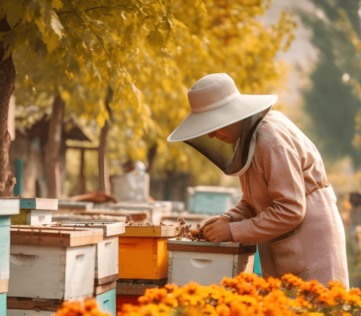 Worker bees converting nectar to honey inside the hive
